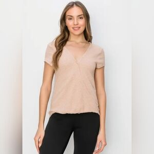 COIN 1804 Size 2X Peachy Pink Cap Sleeve Shirred Surplice V-Neck Blouse NWT